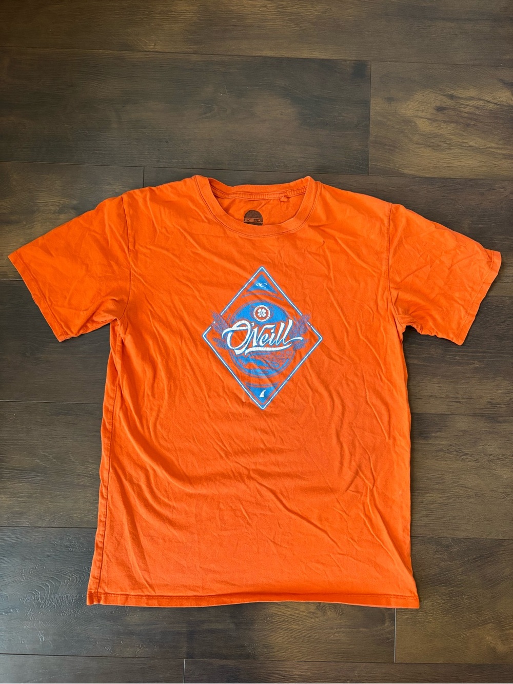 O'Neill Orange Short-Sleeve Graphic Tee with Blue Diamond Logo
